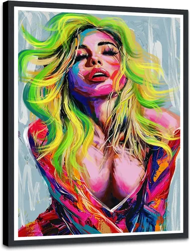 Miniatura 51 de Lienzo abstracto moderno para pared, póster de niña en vestido rojo caminando con paraguas azul, obra de arte para la decoración de pared