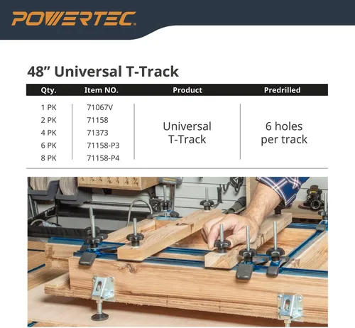 Miniatura 7 de POWERTEC 71169 Pista en T universal de 48 pulgadas con 2 abrazaderas de sujeción, azul anodizado