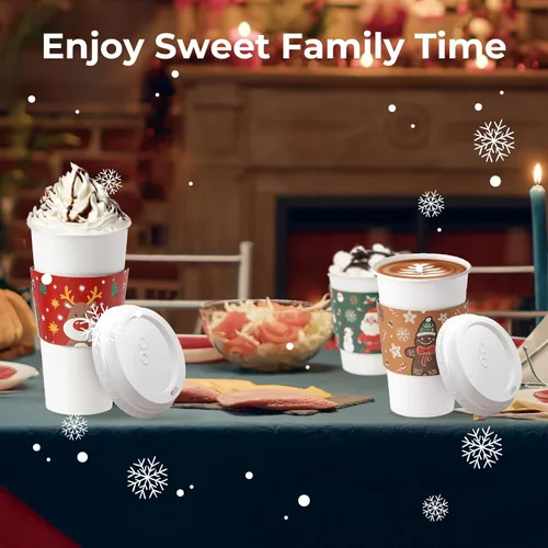 Miniatura 6 de FMP Brands Paquete de 50 fundas de papel de Navidad para tazas de café, fundas desechables de café navideñas para tazas de café desechables de 12