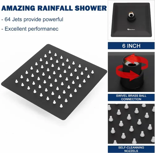Miniatura 2 de Nearmoon - Cabezal de ducha de lluvia, diseño cuadrado de acero inoxidable de alto flujo, diseño de alta presión, experiencia de ducha impresionante