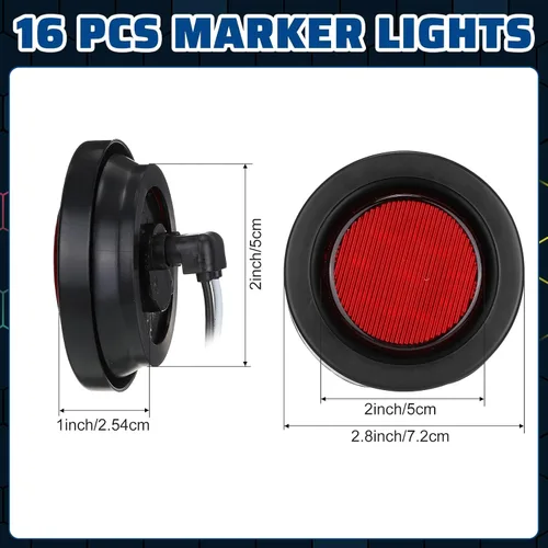 Miniatura 2 de Treela 16 luces LED marcadoras de 2 pulgadas, 10 luces LED redondas para remolque, impermeables, selladas con ojales de goma de montaje empotrado, 2