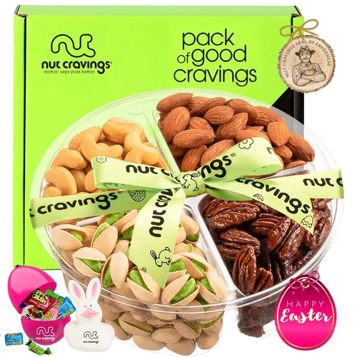 Miniatura 14 de Canastas para regalo de Pascua para adultos y niños, huevo lleno de dulces y conejito Plato con nueces gourmet (surtido de 7) Arreglo con golosinas
