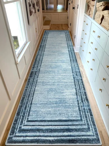 Miniatura 78 de Alfombra de pasillo moderna abstracta Lahome, alfombra lavable turquesa de 2 x 6 pulgadas para entrada, alfombra antideslizante de bajo pelo