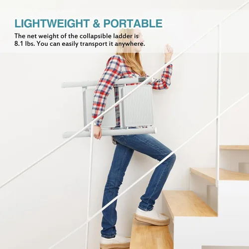 Miniatura 5 de BOCOM Escalera plegable de 2 escalones, taburete de metal de hierro resistente plegable portátil ligera con pedal ancho antideslizante, capacidad