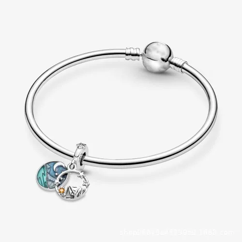 Miniatura 6 de Acampar cielo nocturno doble colgante encanto 925 colgante de plata esterlina, joyería niña cuentas regalos para mujeres pulsera y collar A0109