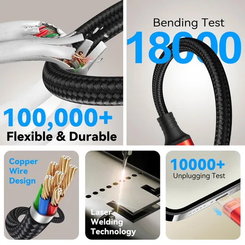 Miniatura 5 de Cable de Carga Múltiple 6 en 1, Paquete de 2 Cables Cargadores Múltiples de 6 Pies para Todos los Dispositivos Cable Trenzado USB A/C a