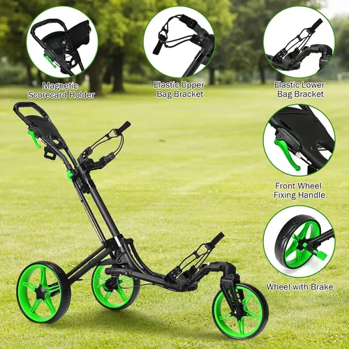 Miniatura 2 de GYMAX Carrito de golf plegable con rueda delantera giratoria, carrito de golf ajustable de 3 ruedas, carrito de golf compacto fácil de plegar