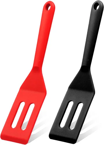 Miniatura 8 de Paquete de 2 espátulas estrechas de silicona delgadas y largas resistentes al calor, espátulas de cocina tortillas, pizza, bistec, torta con borde