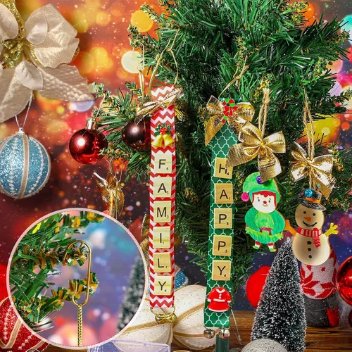 Miniatura 5 de Hotop 120 ganchos dorados para adornos, ganchos colgantes de alambre de metal flexible de Navidad con caja de almacenamiento para árbol de Navidad
