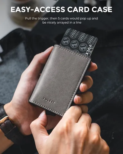Miniatura 2 de VULKIT Tarjetero RFID Bloqueo de Cuero Automático Pop Up Cartera Aluminio Slim Pocket Tarjeta de Visita