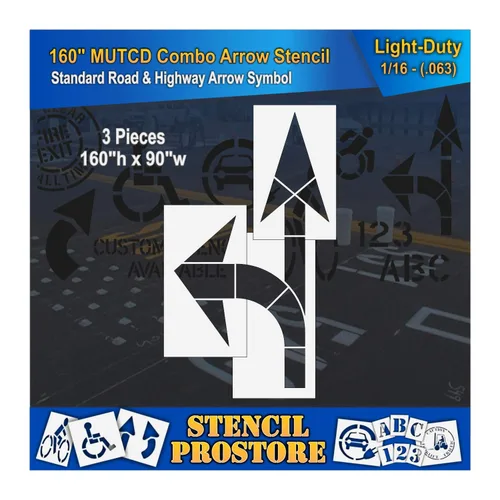 Miniatura 6 de Plantillas de pavimento – 160 pulgadas – Kit combinado de flecha recta y giro para MUTCD, FHWA, carretera y HWY DOT – (3 piezas) – 160 pulgadas x 90