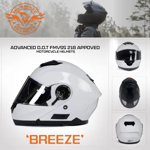 Miniatura 7 de Milwaukee Helmets MPH9816DOT 'Breeze' - Casco modular de motocicleta avanzado blanco para hombres y mujeres con visera desplegable