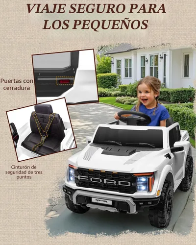 Miniatura 7 de First Ride On Ford F-150 Raptor con Licencia - Camión de Paseo para Niños de 12V, Juguetes de Montar para Niños Pequeños con Control Remoto, Blanco