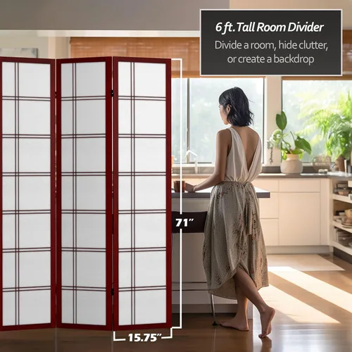Miniatura 5 de Oriental Furniture - Divisor doble de lona con cruz de 6 pies de alto, palisandro, 6 paneles Rosewood