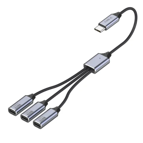 Divisor USB C de 1 en 3 salidas, adaptador USBC macho a múltiple tipo C hembra, cable de carga y transferencia de datos para memoria flash