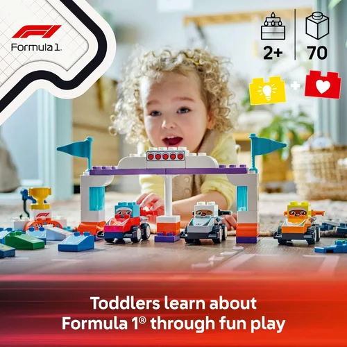 Miniatura 2 de LEGO DUPLO Town F1 Team Race Cars & Drivers Juguete de Construcción Playset - Coches de Juguete para Niños Pequeños para Juego de Simulación, Niños