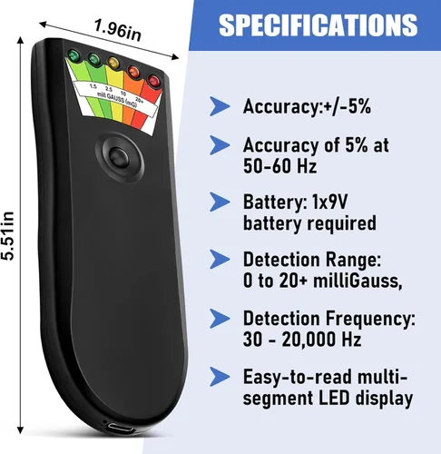 Miniatura 4 de Detector EMF recargable para caza de fantasmas con 5 niveles LED. Detector de campo magnético portátil y de mano. Medidor EMF. Equipo para caza