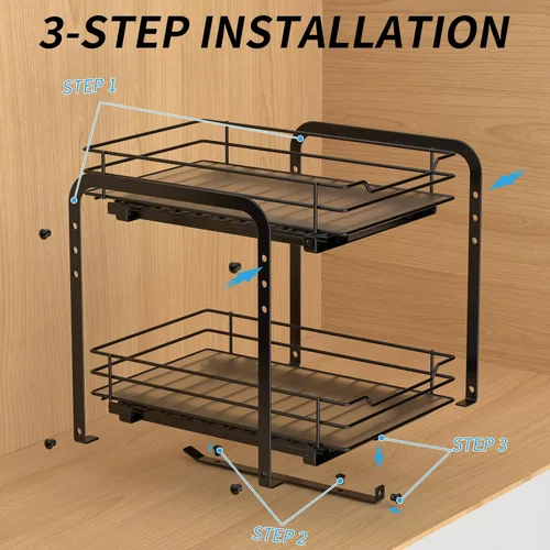 Miniatura 5 de BOIVSHI Estante de especias de 2 niveles, organizador de estantes de especias extraíbles para gabinete, cesta de metal resistente de altura