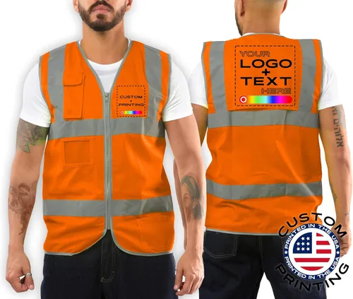Miniatura 2 de Kolossus Chaleco de seguridad personalizado, reflectante de alta visibilidad, personaliza tu logotipo, amarillo, naranja, ropa de trabajo