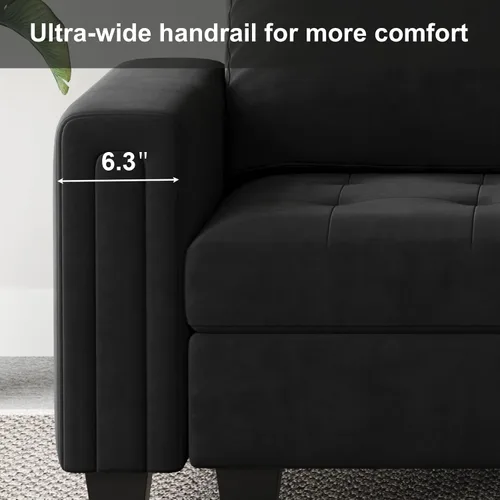 Miniatura 4 de Belffin Sofá modular de terciopelo de 4 asientos, sofá seccional de 4 asientos para sala de estar, color negro