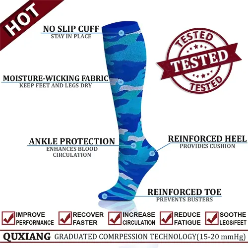 Miniatura 3 de QUXIANG - Calcetines de compresión de cobre para mujeres y hombres (8 pares), lo mejor para correr, ciclismo, atletismo, 15-20 mm Hg