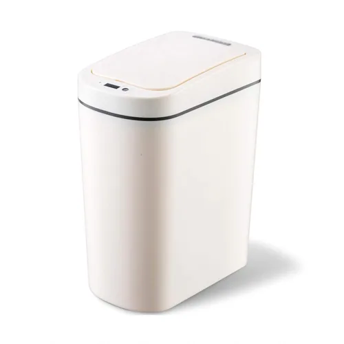 Cesta de basura de 1.8 galones, impermeable, pequeño cubo de basura de plástico estrecho para baño, bote de basura sin contacto, funciona con 2