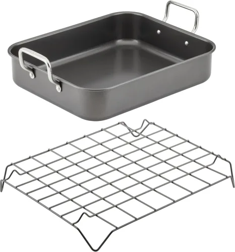 Miniatura 12 de Rachael Ray Bakeware Asador/Bandeja para Asar Antiadherente con Rejilla Reversible, 16.5 Pulgadas x 13.5 Pulgadas, Gris