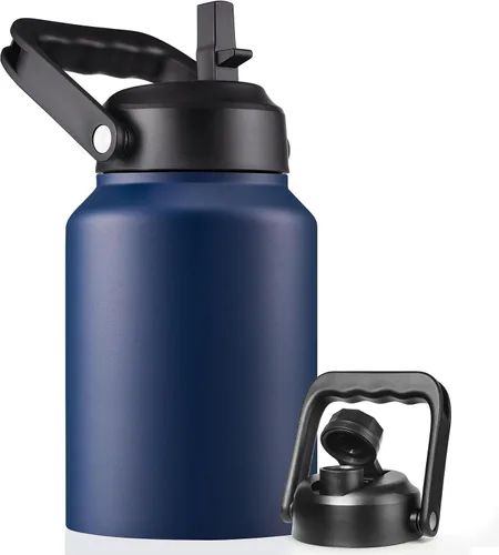 Miniatura 13 de EALGRO Botella de Agua Aislada de Medio Galón Jarra con Pajilla, 64 oz Frasco de Agua Deportivo de Metal de Acero Inoxidable Grande con Asa, Taza