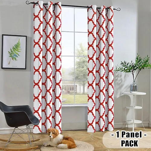 Miniatura 9 de Melodieux Cortina opaca con ojales para oscurecer la habitación, estilo marroquí, para ventanas pequeñas, 42 x 45 pulgadas, color blanco roto/rojo