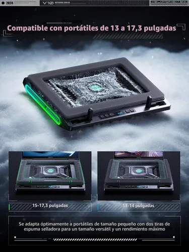 Miniatura 5 de llano V10 Almohadilla de Refrigeración para Laptop de Juegos, Enfriador de Laptop RGB con Potente Ventilador Turbo Externo de 4.72 Pulgadas, Negro