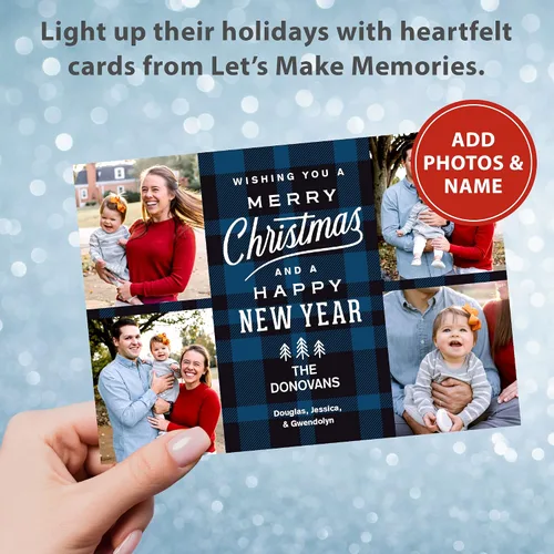 Miniatura 2 de Let's Make Memories Tarjetas de Navidad Personalizadas con Fotos con Sobres - Calidad Premium - 5x7-2025 Tarjetas Navideñas y Sobres Blancos - Azul