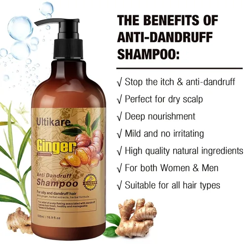 Miniatura 4 de Champú de jengibre para el cabello caspa, tratamiento anticaspa, champú para el cuidado del cuero cabelludo seco con picazón, aceite de extracto