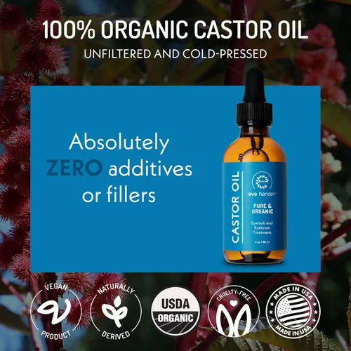 Miniatura 4 de Eve Hansen Aceite de ricino orgánico certificado por USDA, aceite portador puro para pestañas, cejas, cabello y piel con aplicador (2 onzas)