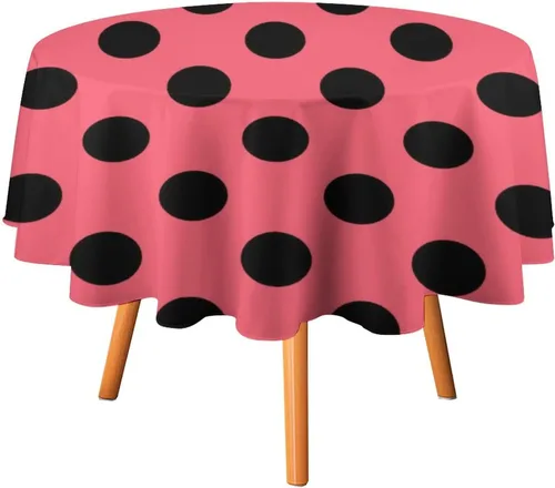 Miniatura 10 de Mantel redondo lavable de lunares negros sobre beige de 50 pulgadas para cocina, comedor, fiesta, decoración moderna