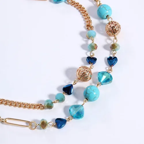 Miniatura 6 de Bocar Collar de cuentas, collar de cadena de eslabones largos de 2 capas, cuentas de cristal para mujer, gargantilla, regalo de joyería