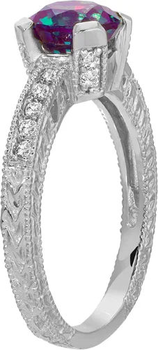 Miniatura 3 de Galaxy Gold GG Anillo de oro blanco macizo de 14 quilates con diamantes naturales y forma redonda de laboratorio. Grado de alejandrita cultivada AAA