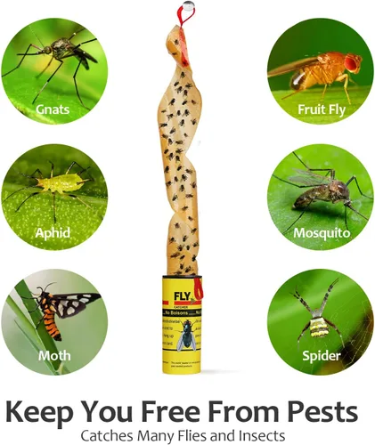 Miniatura 5 de Trampas para moscas para interiores y exteriores, tiras de papel para colgar adhesivas, tiras de moscas de la fruta, cinta para atrapar moscas