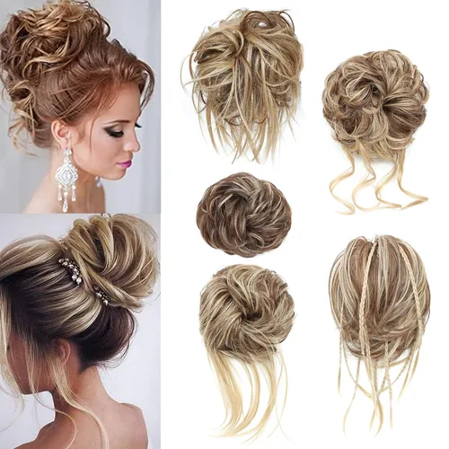 5 piezas de extensiones de cabello para moños desordenados con banda elástica de goma para mujeres, extensiones de cola de caballo con horquillas,