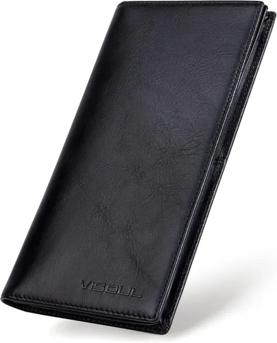 VISOUL Billeteras de cuero para hombre, billetera larga plegable para hombre, con 3 compartimentos para efectivo, 12 ranuras para tarjetas de