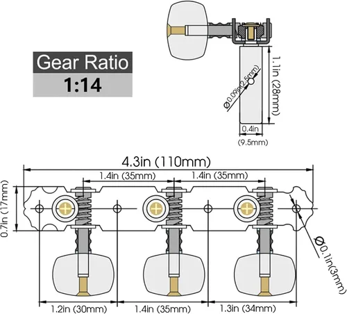 Miniatura 2 de Mr.Power Afinadores de guitarra, cabezales de máquina de 3+3 juegos de teclas de afinación, clavijas de cuerda para guitarra clásica