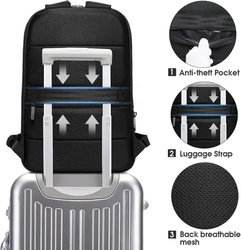 Miniatura 7 de BANGE Mochilas delgadas para laptop de 17.3 pulgadas, mochila de trabajo expandible para hombres y mujeres