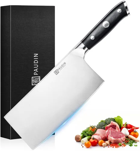 Cuchillo de carnicero PAUDIN de 7 pulgadas, cuchillo de carnicero chino de acero alemán de alto carbono resistente con mango G10, cuchillos de