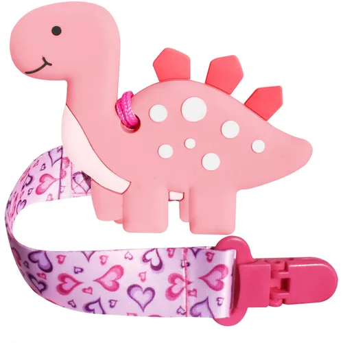 Miniatura 7 de BIGSPINACH 1 mordedor suave de dinosaurio para bebés y 1 clip para chupete, regalo para el día de San Valentín para bebés, niñas y niños, juguetes