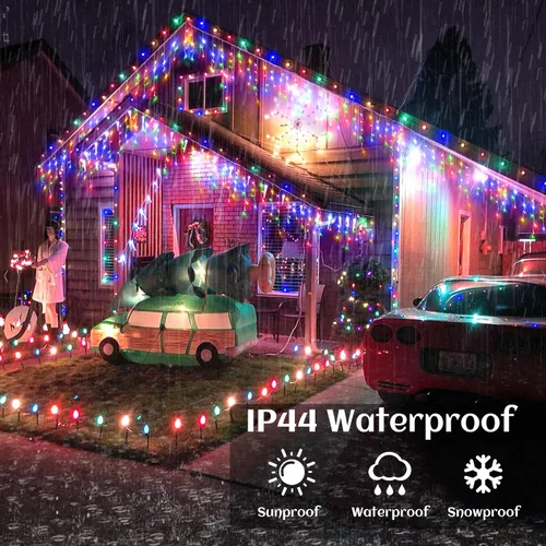 Miniatura 3 de Luces de carámbano, luces de Navidad de 33 pies con 400 LED, 75 caídas, 8 modos, enchufable e impermeable, para festividades, boda, fiesta, hogar