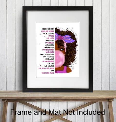 Miniatura 3 de Arte de pared de niña afroamericana, arte negro, decoración de pared con citas positivas inspiradoras, póster de afirmaciones positivas, decoración