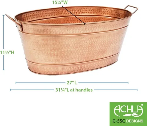 Miniatura 6 de Achla Designs Bañera galvanizada chapada en cobre martillado ovalado
