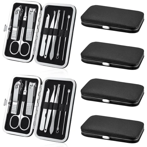 Hanaive - Juego de 6 juegos de manicura, 48 piezas, cortaúñas, kit de pedicura, regalo para hombres y mujeres, kit de aseo de acero inoxidable 8 en
