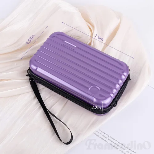 Miniatura 8 de Framendino, Estuche de cosméticos de carcasa dura morada, bolsa de transporte para artículos de tocador, mini cuerpo cruzado con cuerda de agarre