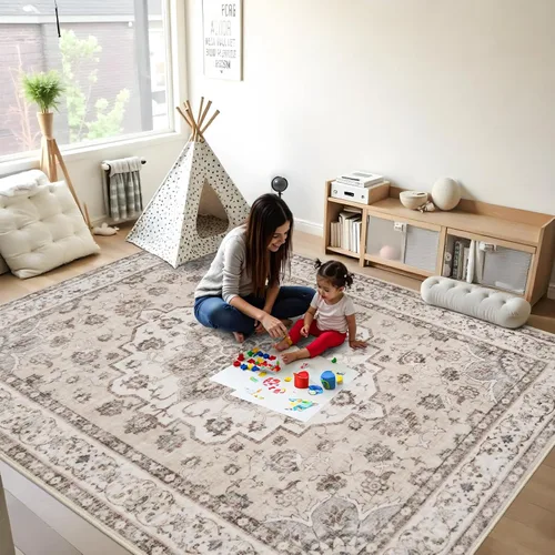 Miniatura 43 de Alfombra lavable de 2 x 3 pies para entrada: alfombras vintage con respaldo antideslizante para cocina, baño, alfombra resistente al agua