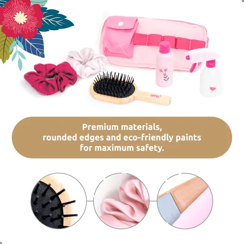 Miniatura 2 de UMU® Juego de peluquería de madera – 17 piezas de juguete de peluquería con secador de pelo, alisador, peine de espejo y accesorios – Diseño